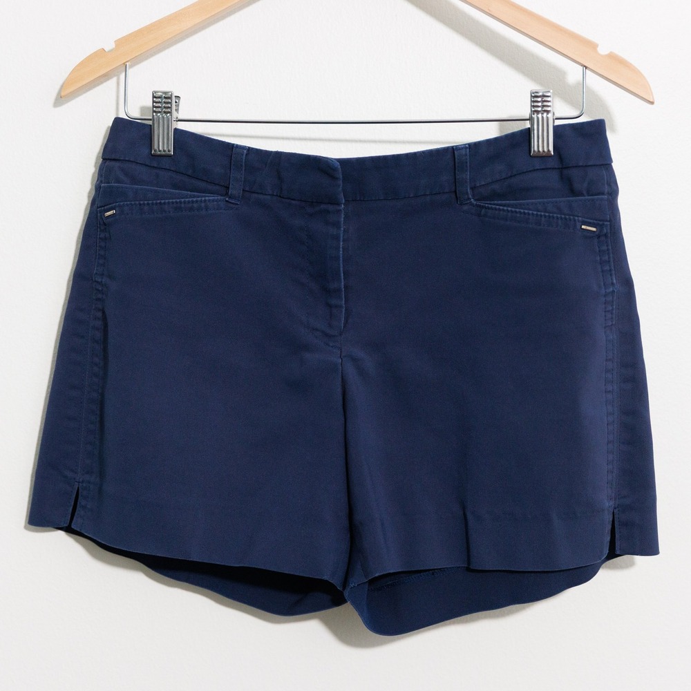 White House Black Market Navy Blue Chino Shorts Size 4 Stretch Cotton Blend